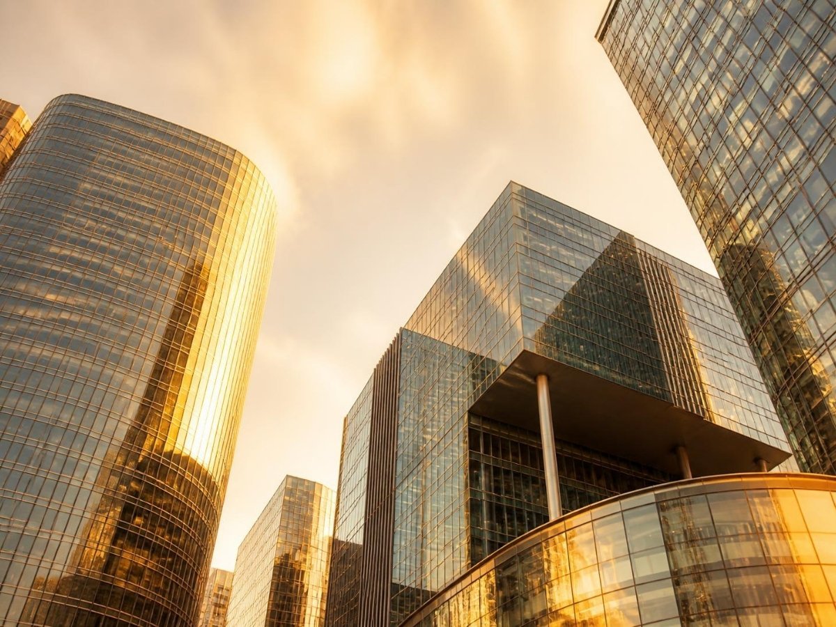 Financial district towers at golden hour