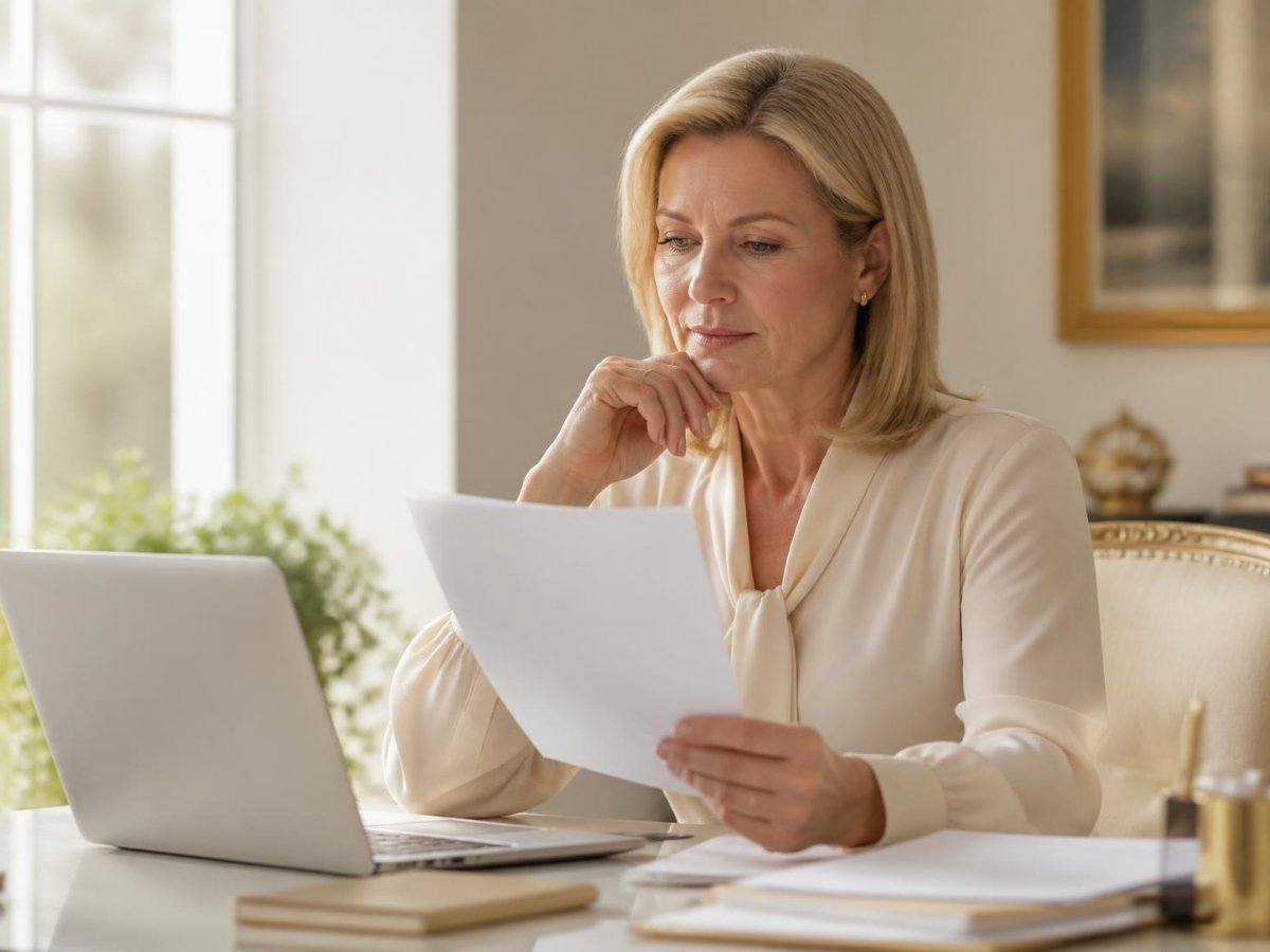 Company director reviewing loan letters